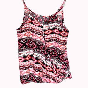 Papercut Clothing Sheer Aztec Tribal Pink Black Tank Top, Womens Small